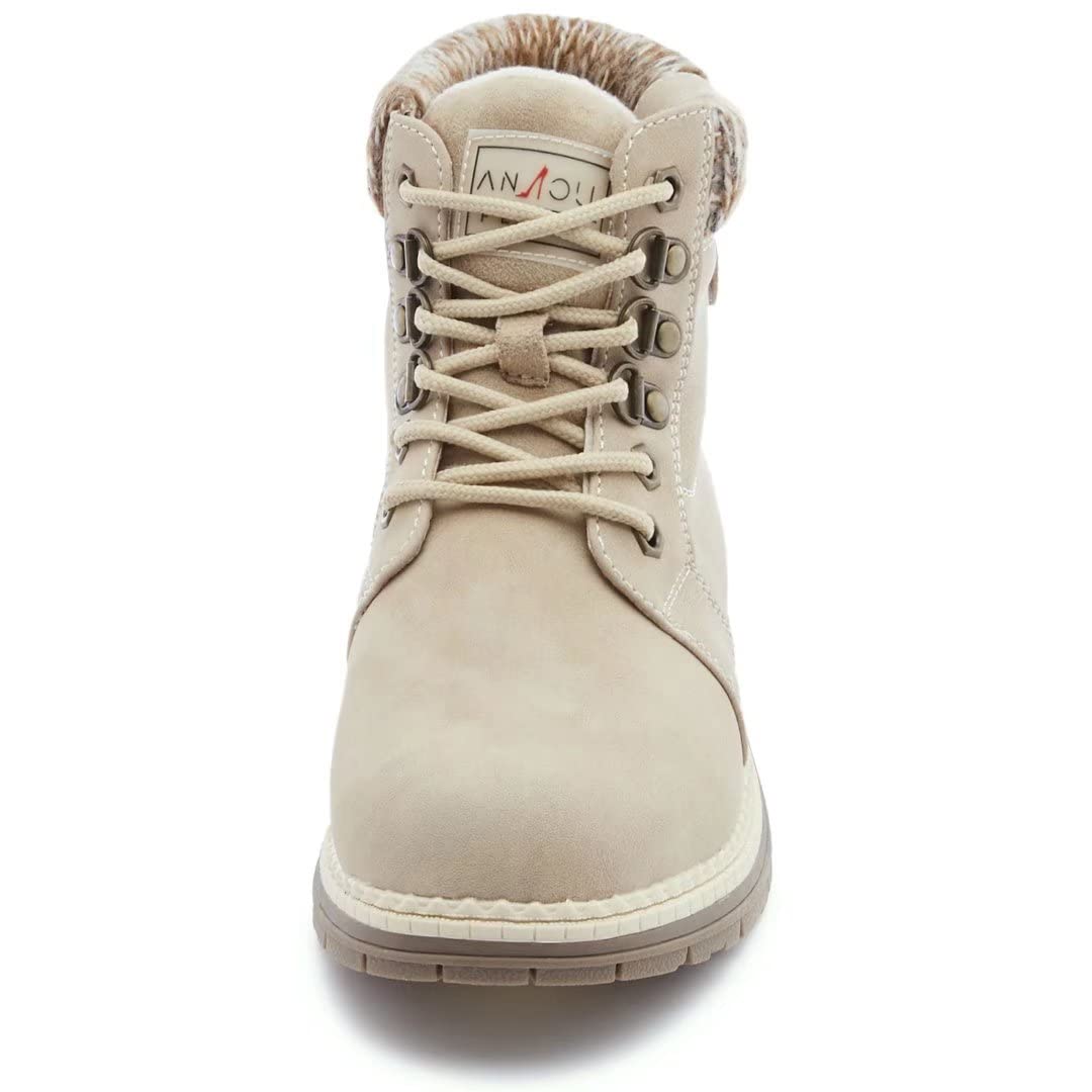 ANJOUFEMME Work Hiking Boots for Women Waterproof - Womens Outdoor Ankle Boots Lightweight Snow Winter Boots for Trekking Walking Camping FNW18-KHAKI-G-6