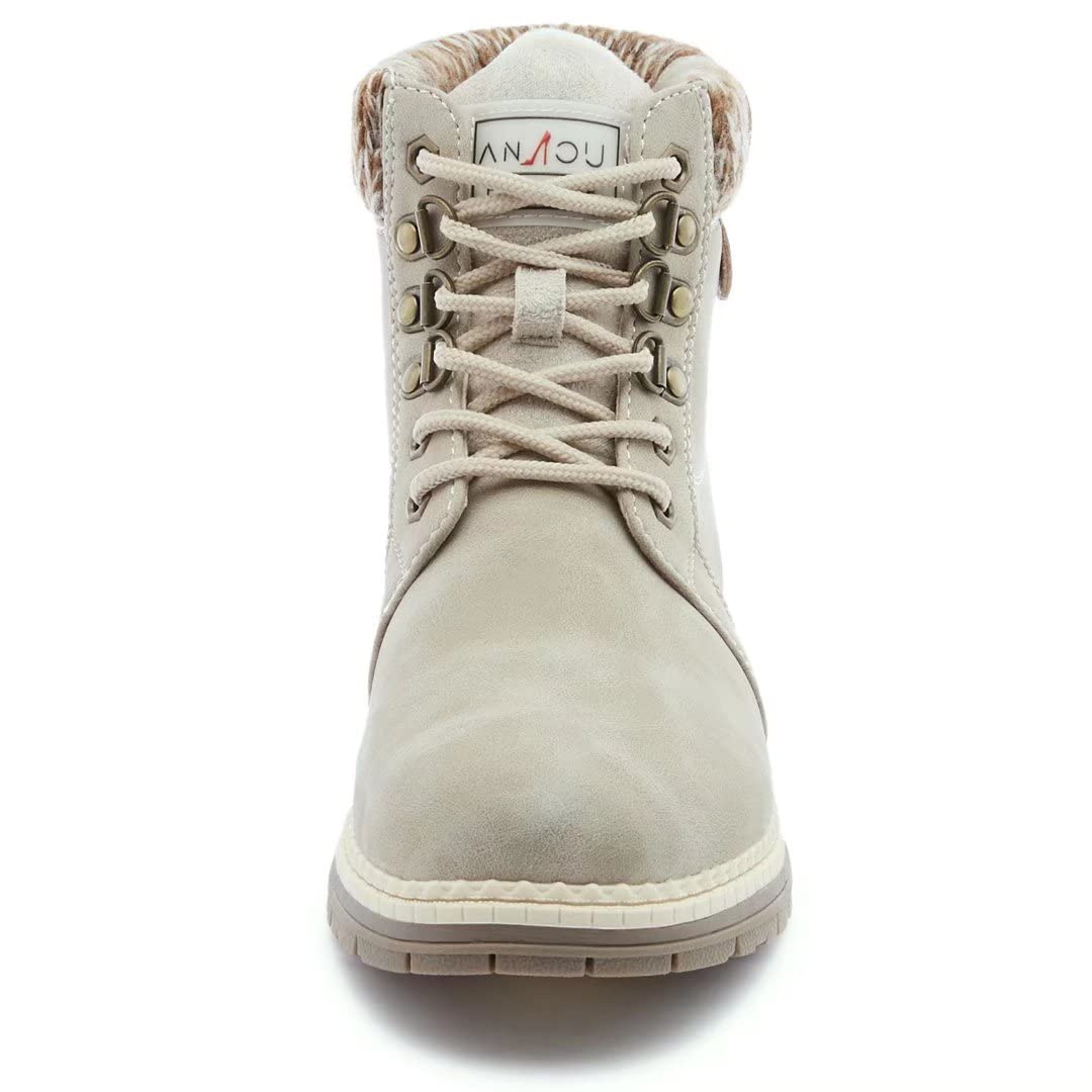 ANJOUFEMME Work Hiking Boots for Women Waterproof - Womens Outdoor Ankle Boots Lightweight Snow Winter Boots for Trekking Walking Camping FNW18-KHAKI-G-6
