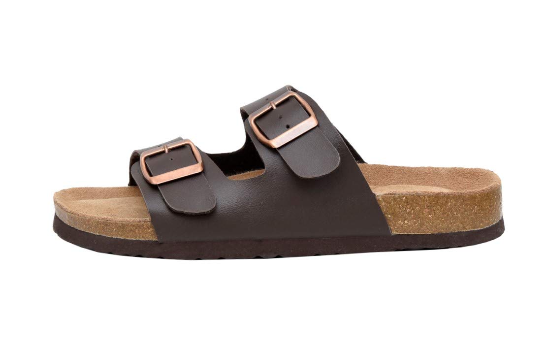 CUSHIONAIRE Lane Cork Footbed Sandals for Women – Comfortable Double Buckle Slip-On with Genuine Suede Footbed & Arch Support Slides for Women Footwear, BROWN 6