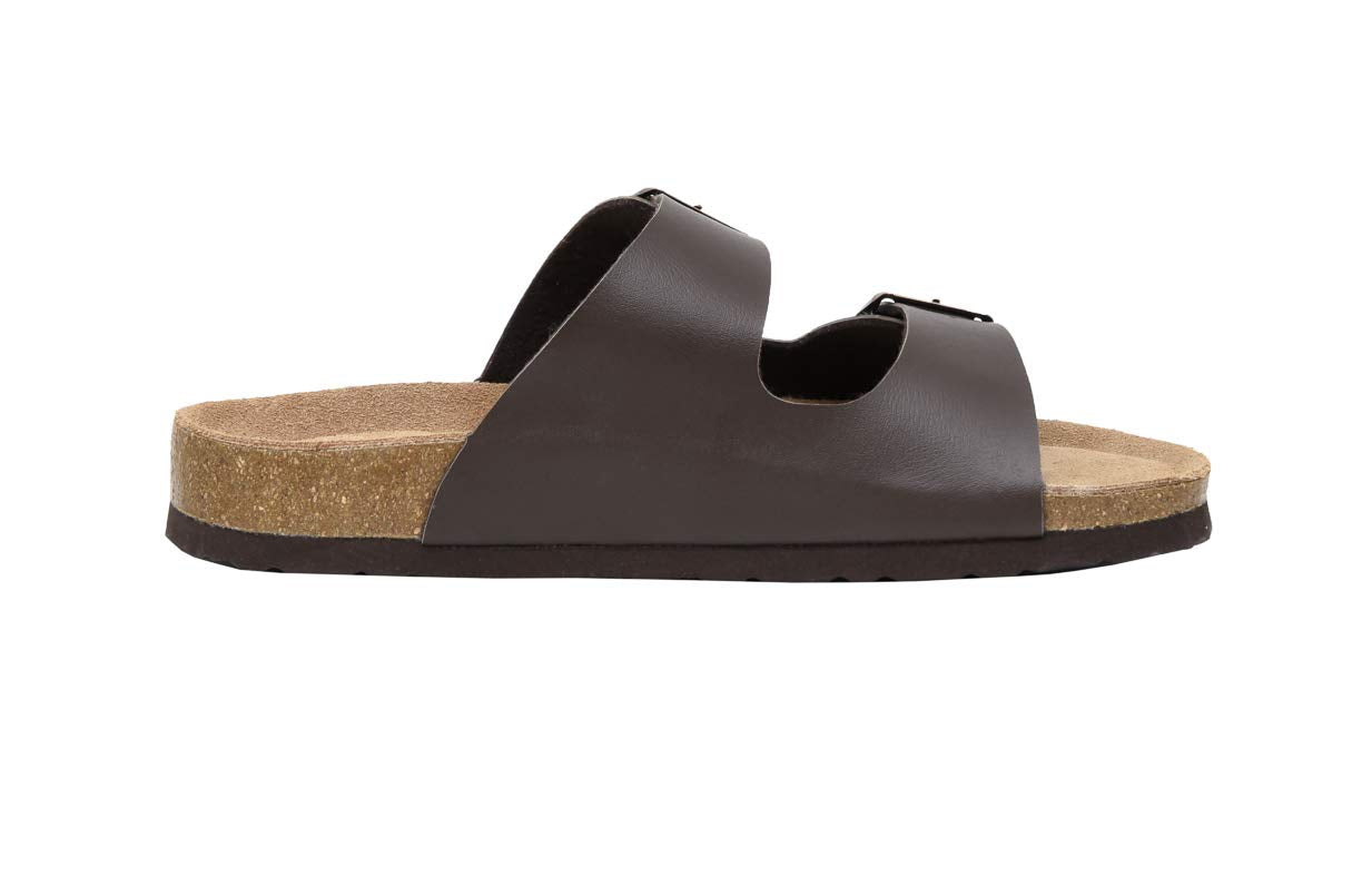 CUSHIONAIRE Lane Cork Footbed Sandals for Women – Comfortable Double Buckle Slip-On with Genuine Suede Footbed & Arch Support Slides for Women Footwear, BROWN 6
