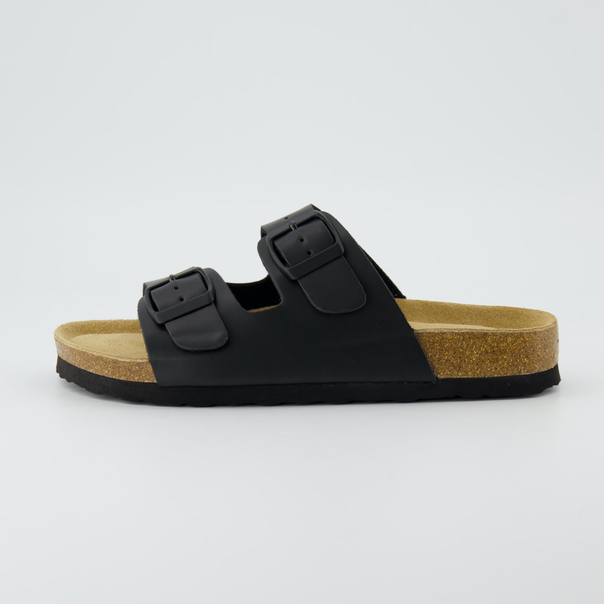 CUSHIONAIRE Lane Cork Footbed Sandals for Women – Comfortable Double Buckle Slip-On with Genuine Suede Footbed & Arch Support Slides for Women Footwear, BROWN 6
