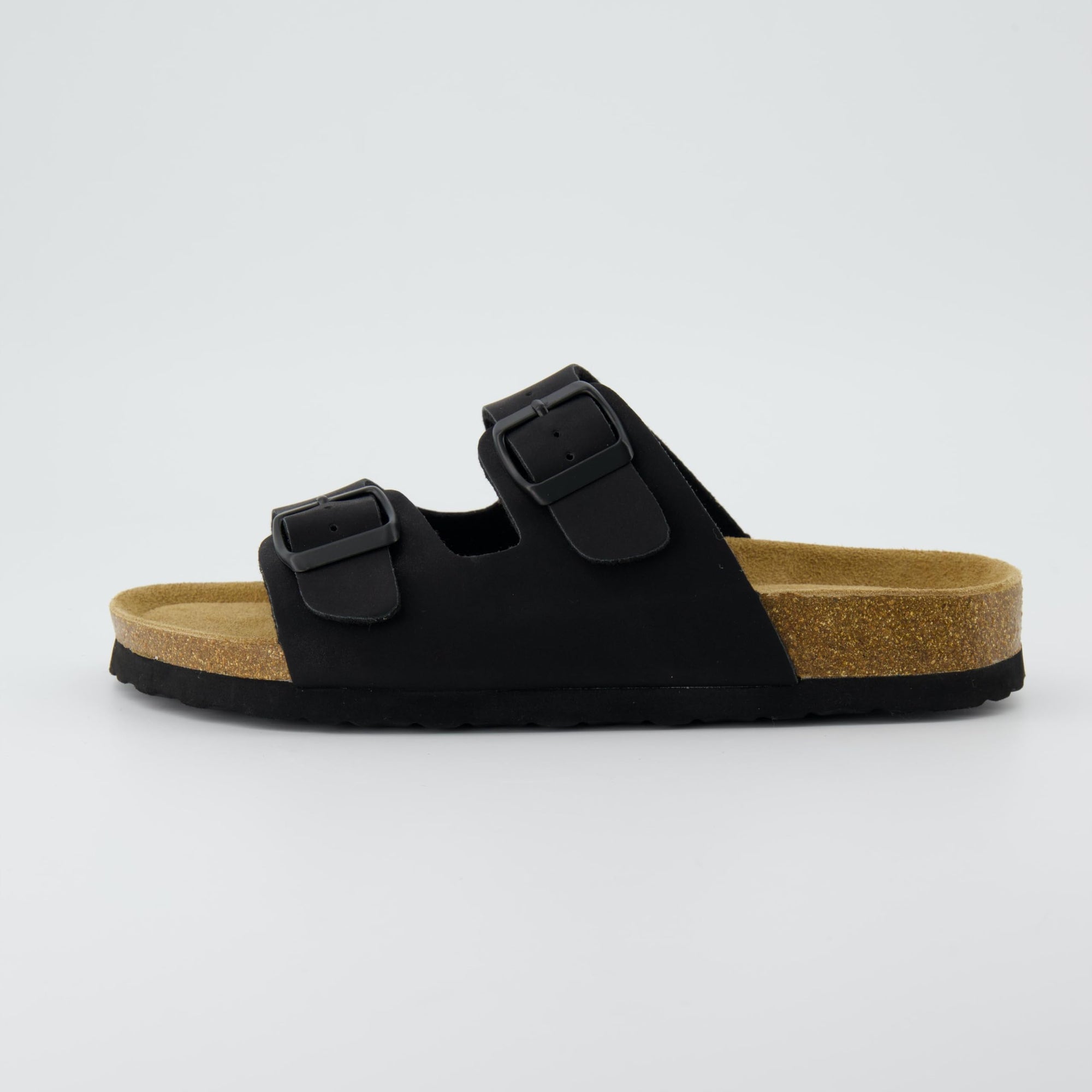 CUSHIONAIRE Lane Cork Footbed Sandals for Women – Comfortable Double Buckle Slip-On with Genuine Suede Footbed & Arch Support Slides for Women Footwear, BROWN 6