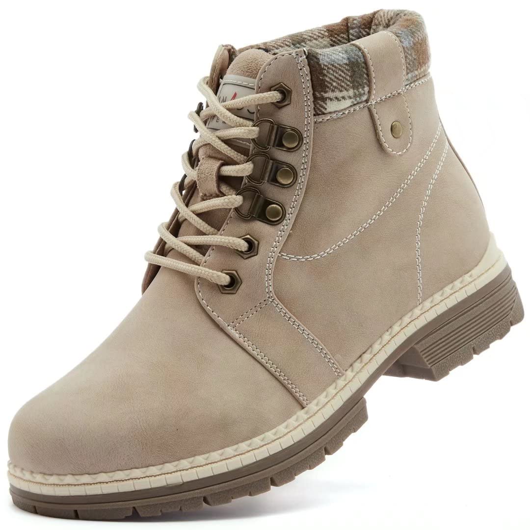 ANJOUFEMME Work Hiking Boots for Women Waterproof - Womens Outdoor Ankle Boots Lightweight Snow Winter Boots for Trekking Walking Camping FNW18-KHAKI-G-6