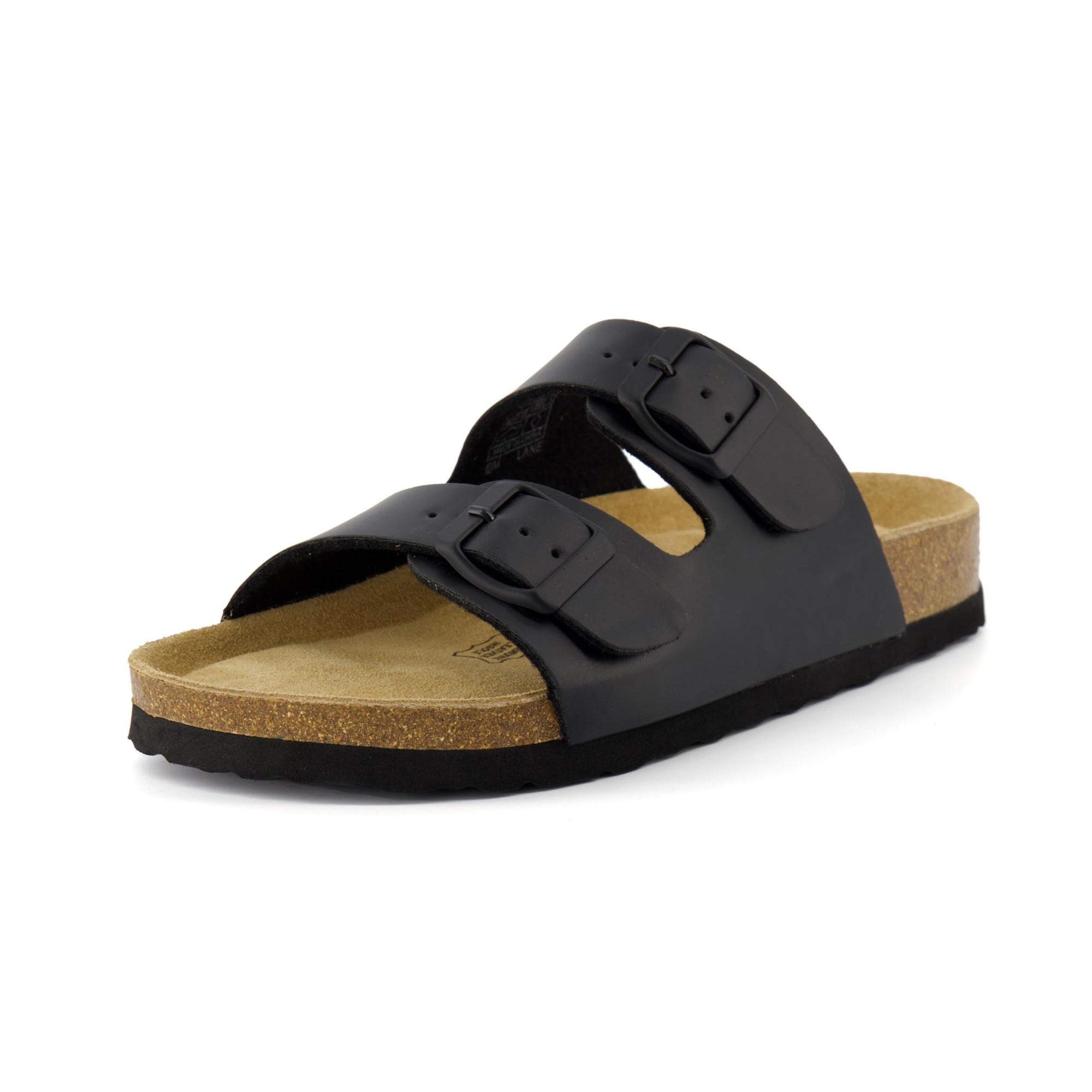CUSHIONAIRE Lane Cork Footbed Sandals for Women – Comfortable Double Buckle Slip-On with Genuine Suede Footbed & Arch Support Slides for Women Footwear, BROWN 6