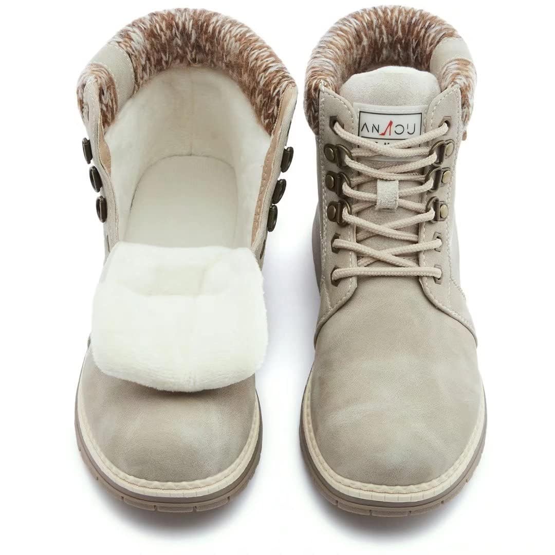 ANJOUFEMME Work Hiking Boots for Women Waterproof - Womens Outdoor Ankle Boots Lightweight Snow Winter Boots for Trekking Walking Camping FNW18-KHAKI-G-6
