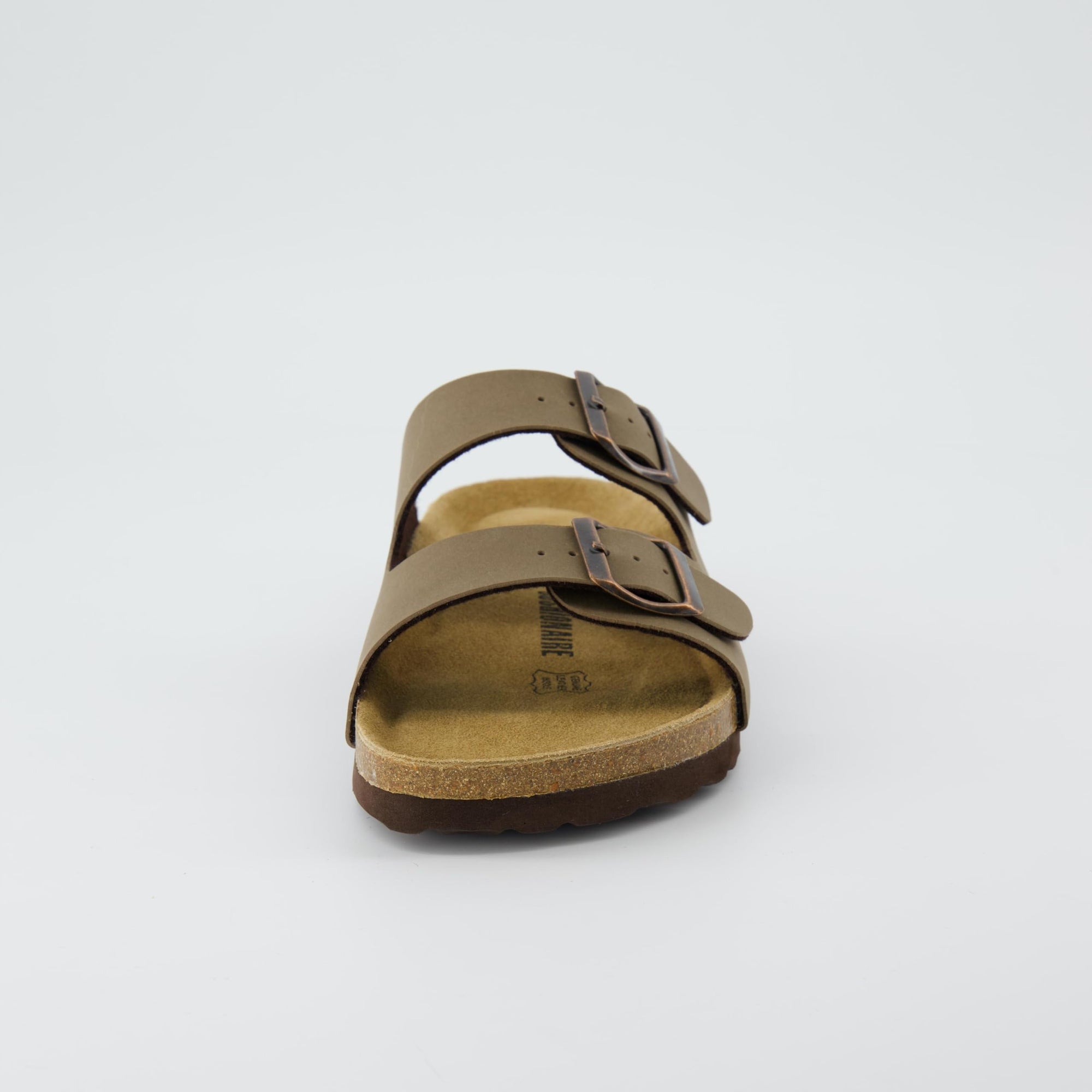 CUSHIONAIRE Lane Cork Footbed Sandals for Women – Comfortable Double Buckle Slip-On with Genuine Suede Footbed & Arch Support Slides for Women Footwear, BROWN 6