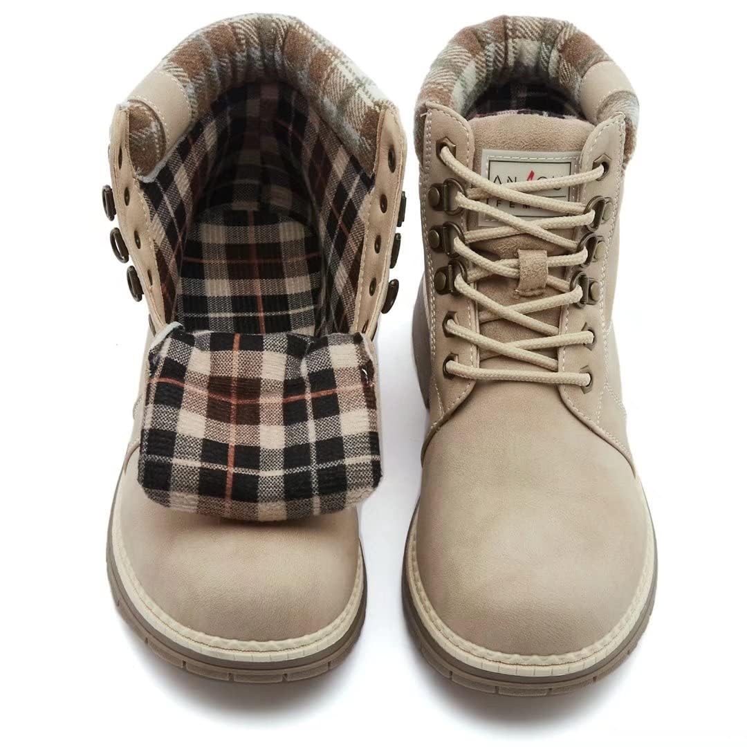 ANJOUFEMME Work Hiking Boots for Women Waterproof - Womens Outdoor Ankle Boots Lightweight Snow Winter Boots for Trekking Walking Camping FNW18-KHAKI-G-6