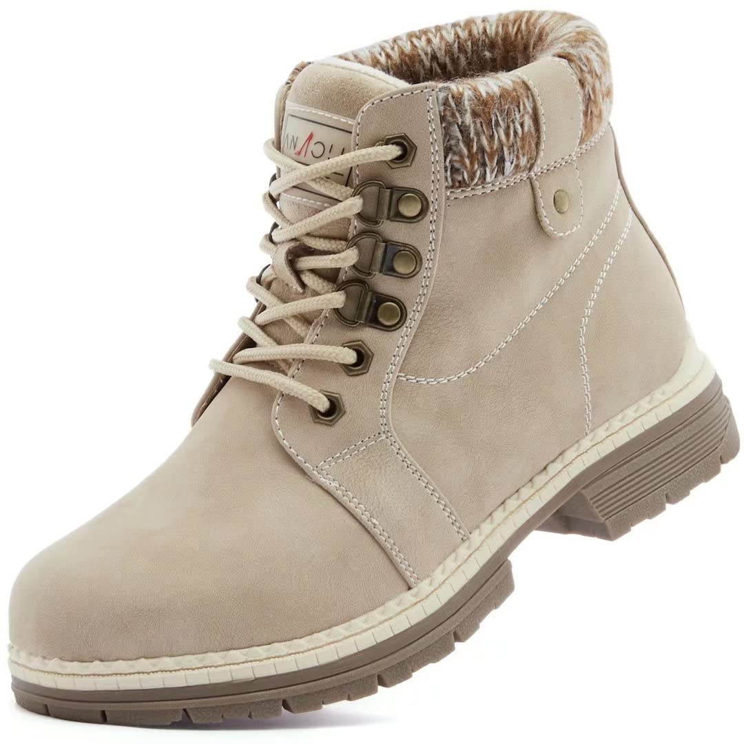 ANJOUFEMME Work Hiking Boots for Women Waterproof - Womens Outdoor Ankle Boots Lightweight Snow Winter Boots for Trekking Walking Camping FNW18-KHAKI-G-6