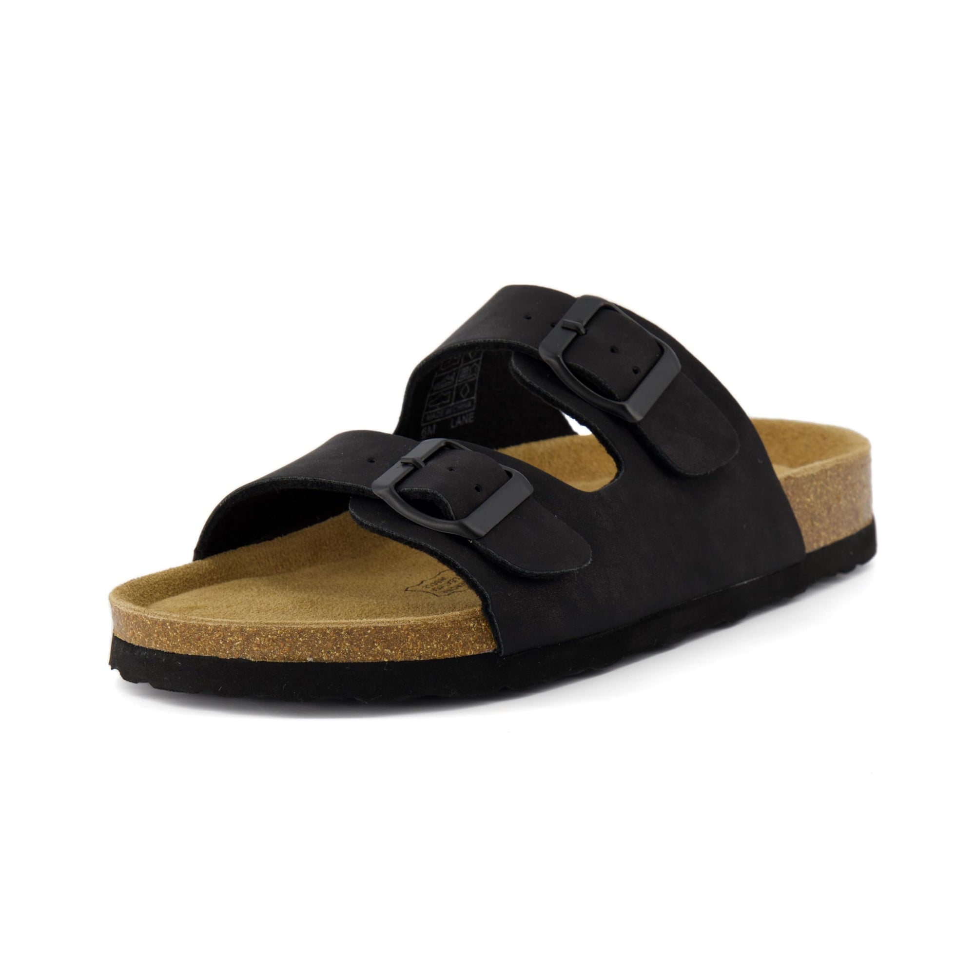 CUSHIONAIRE Lane Cork Footbed Sandals for Women – Comfortable Double Buckle Slip-On with Genuine Suede Footbed & Arch Support Slides for Women Footwear, BROWN 6