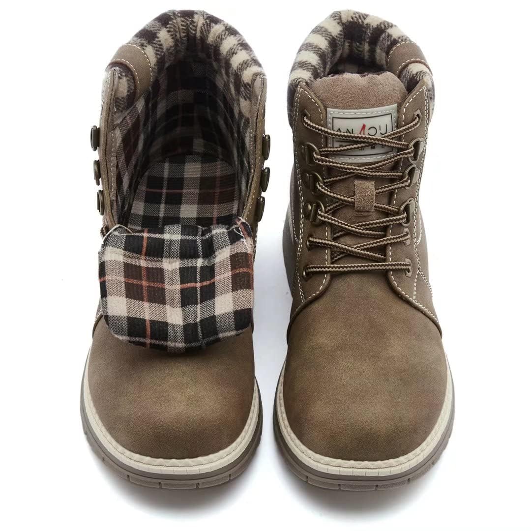 ANJOUFEMME Work Hiking Boots for Women Waterproof - Womens Outdoor Ankle Boots Lightweight Snow Winter Boots for Trekking Walking Camping FNW18-KHAKI-G-6