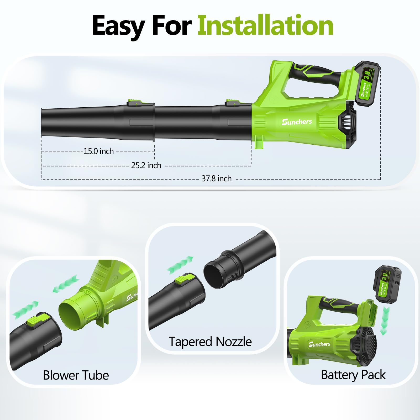 Electric Leaf Blower Cordless with 2 3.0Ah Battery and Charger, 2 Speed Mode 650CFM 280MPH Patio Tools with 2 Tubes, 20V Battery Powered Leaf Cleaner Handheld Blowers for Lawn Care, Dust, Leaves, Yard