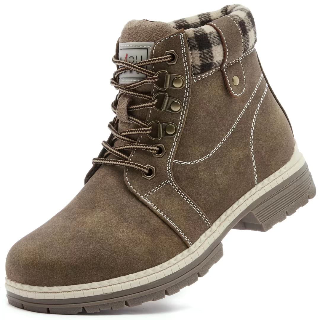 ANJOUFEMME Work Hiking Boots for Women Waterproof - Womens Outdoor Ankle Boots Lightweight Snow Winter Boots for Trekking Walking Camping FNW18-KHAKI-G-6