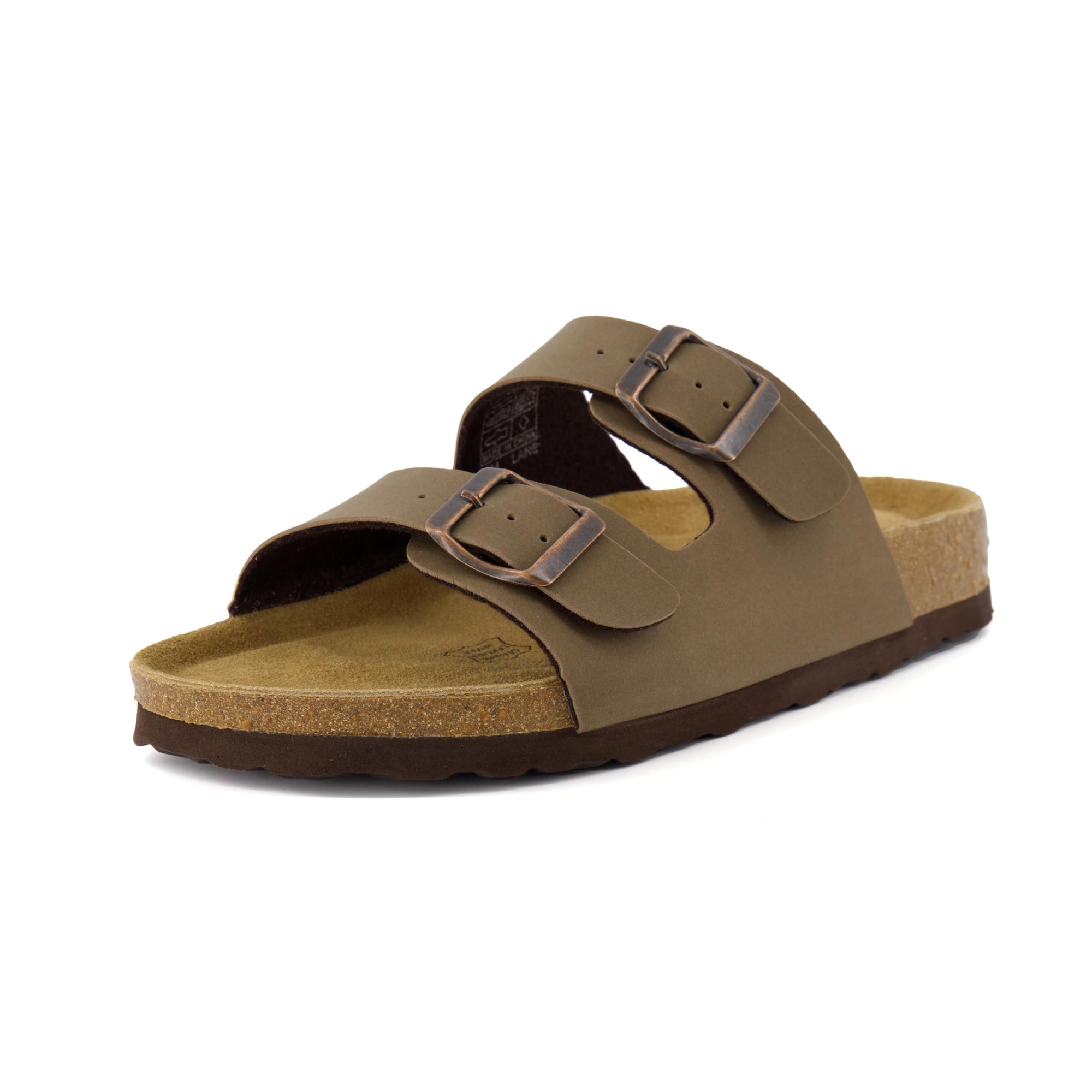 CUSHIONAIRE Lane Cork Footbed Sandals for Women – Comfortable Double Buckle Slip-On with Genuine Suede Footbed & Arch Support Slides for Women Footwear, BROWN 6