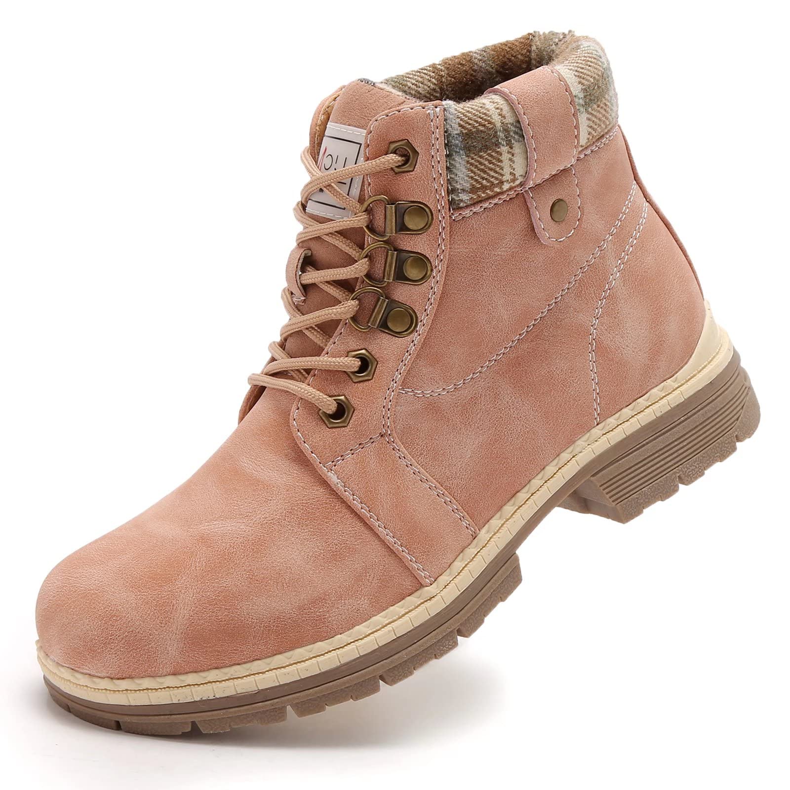 ANJOUFEMME Work Hiking Boots for Women Waterproof - Womens Outdoor Ankle Boots Lightweight Snow Winter Boots for Trekking Walking Camping FNW18-KHAKI-G-6