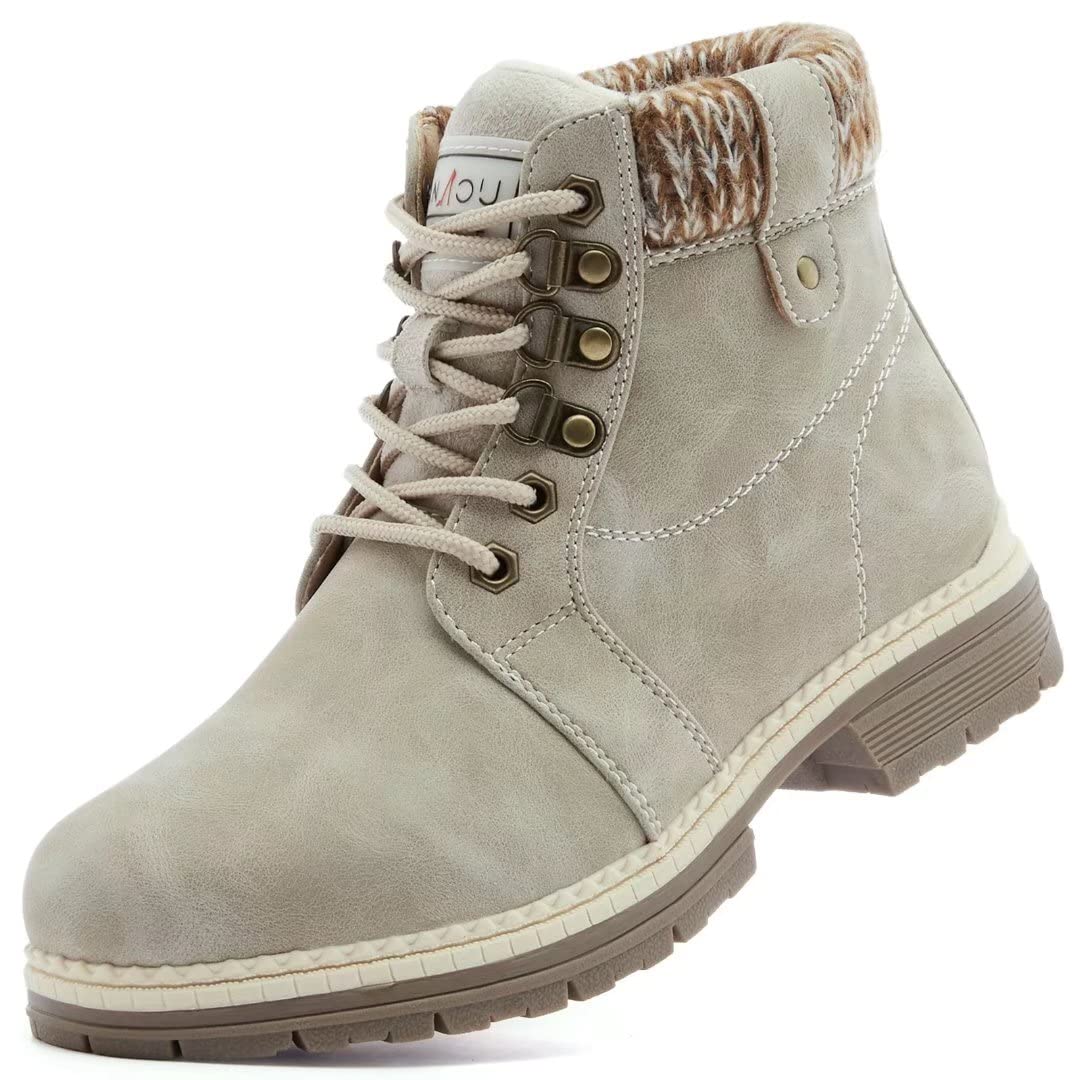 ANJOUFEMME Work Hiking Boots for Women Waterproof - Womens Outdoor Ankle Boots Lightweight Snow Winter Boots for Trekking Walking Camping FNW18-KHAKI-G-6