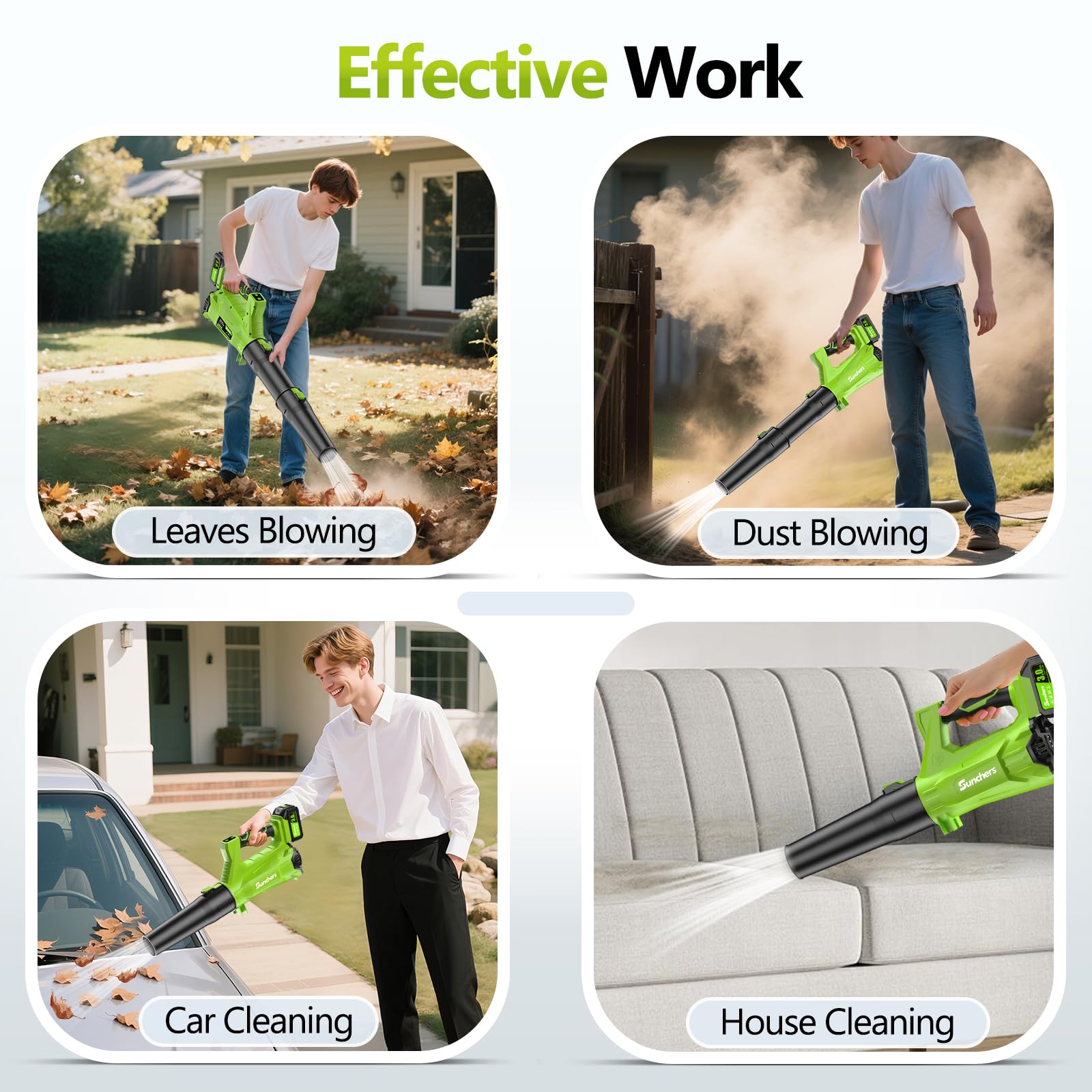 Electric Leaf Blower Cordless with 2 3.0Ah Battery and Charger, 2 Speed Mode 650CFM 280MPH Patio Tools with 2 Tubes, 20V Battery Powered Leaf Cleaner Handheld Blowers for Lawn Care, Dust, Leaves, Yard