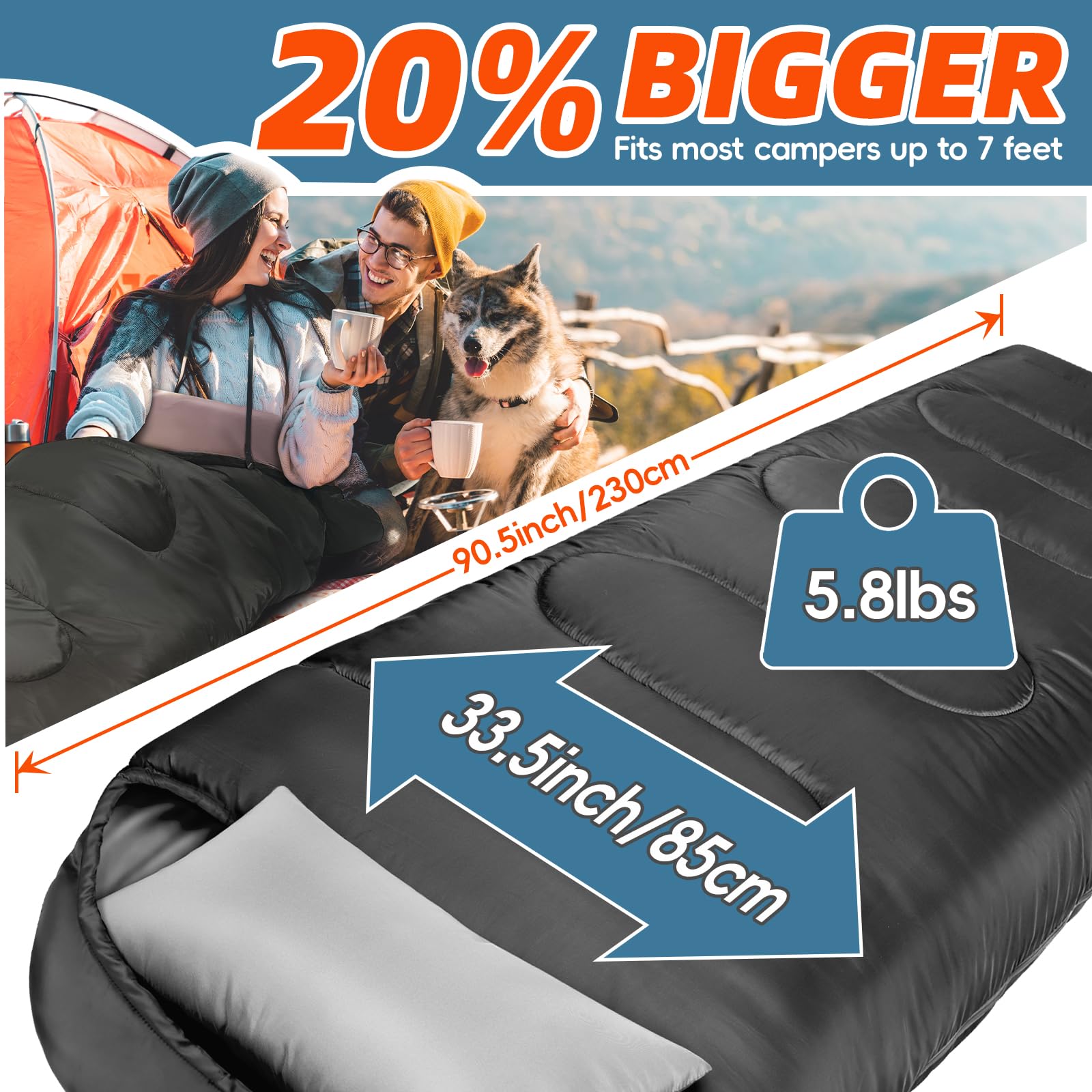 MEREZA 0 Degree Winter Sleeping Bag for Adults Kids with Pillow, Cold Weather Sleeping Bag for 4 Season Camping Hiking Backpacking Sleeping Bags for Big and Tall