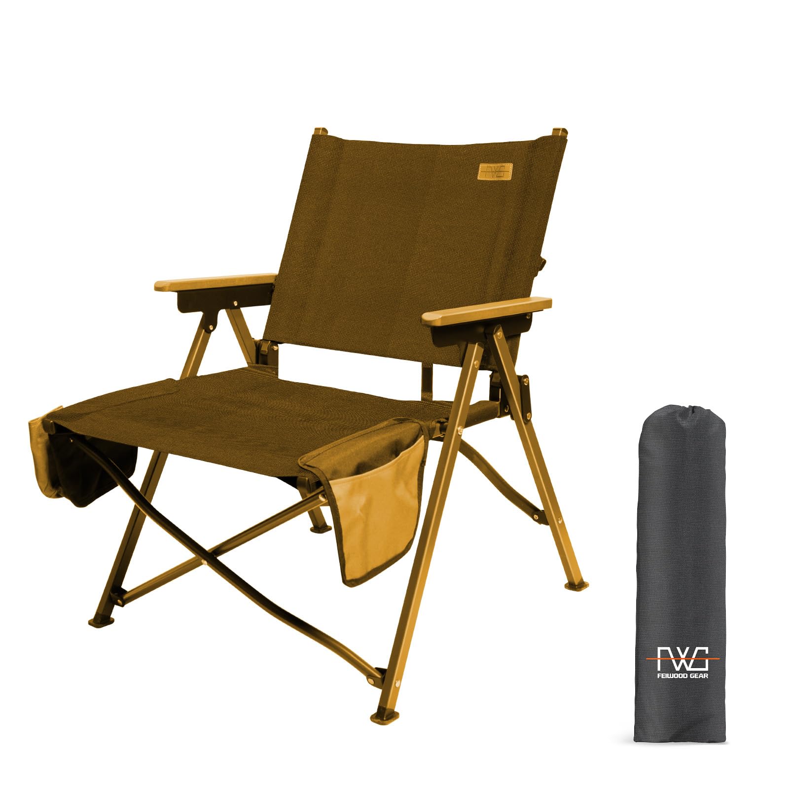 FEIWOOD GEAR Portable Folding Camping Chair with Wood Armrests Perfect for Camping Picnic Beach and Fishing
