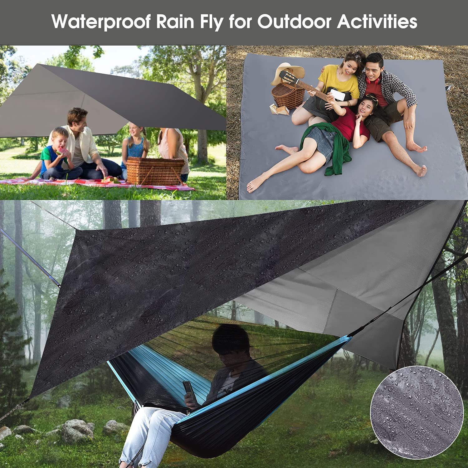 FIRINER Camping Hammock with Rain Fly Tarp and Mosquito Net Tent Tree Straps, Portable Single Double Nylon Parachute Hammock Rainfly Set for Backpacking Hiking Travel Yard Outdoor Activities Green