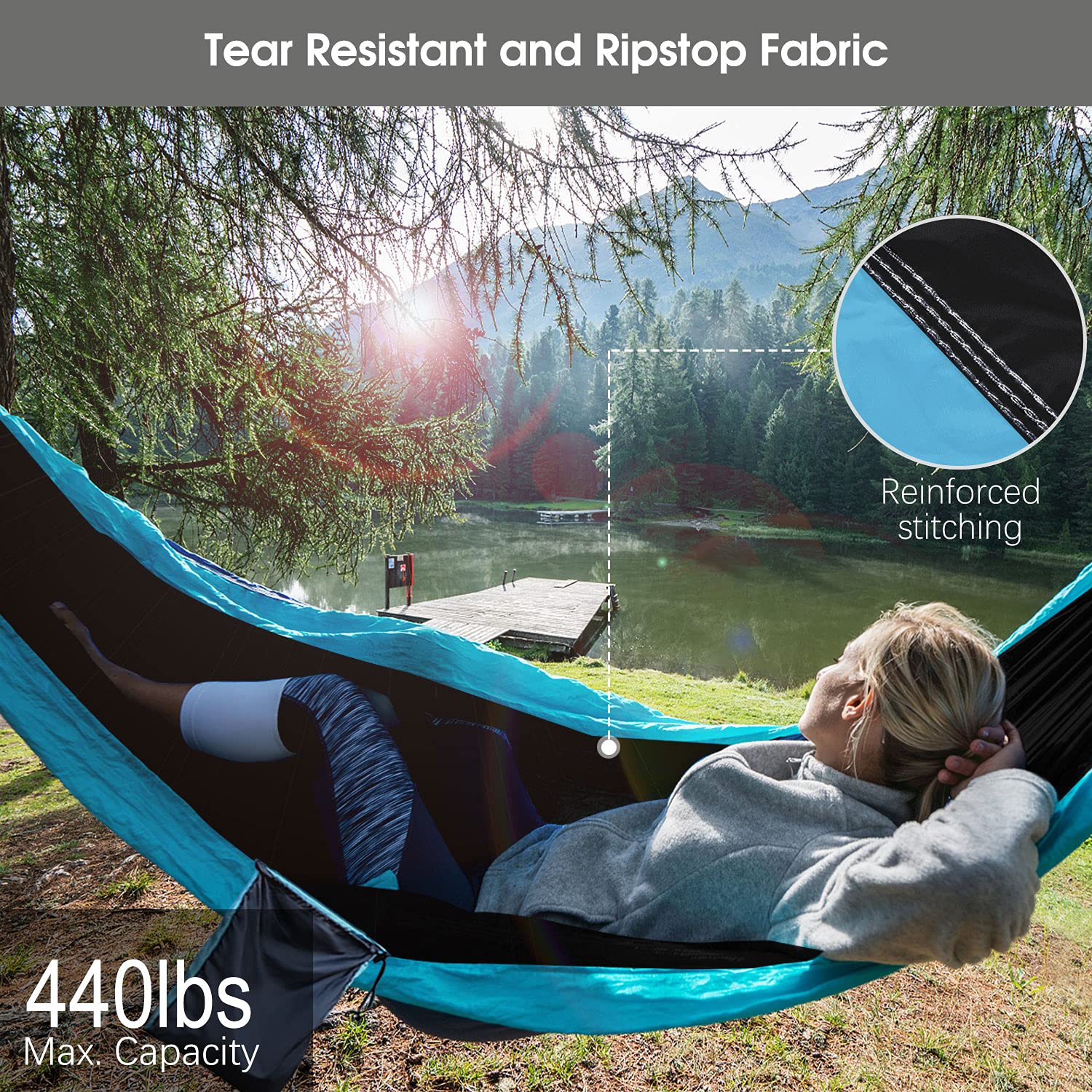 FIRINER Camping Hammock with Rain Fly Tarp and Mosquito Net Tent Tree Straps, Portable Single Double Nylon Parachute Hammock Rainfly Set for Backpacking Hiking Travel Yard Outdoor Activities Green