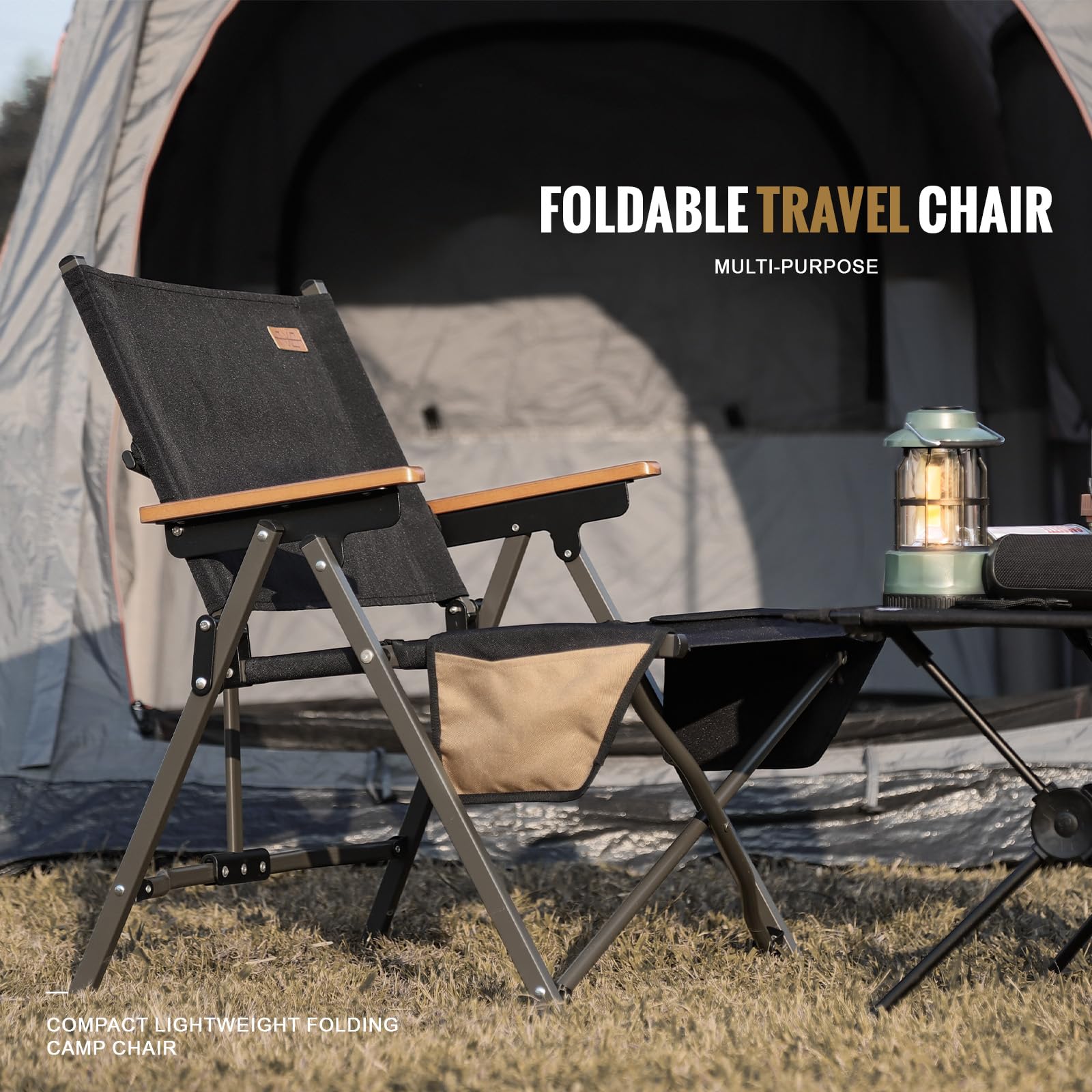 FEIWOOD GEAR Portable Folding Camping Chair with Wood Armrests Perfect for Camping Picnic Beach and Fishing