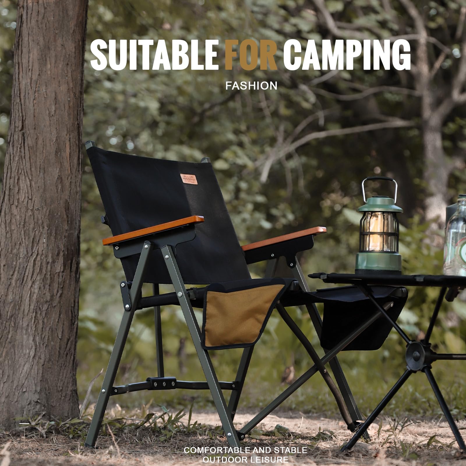 FEIWOOD GEAR Portable Folding Camping Chair with Wood Armrests Perfect for Camping Picnic Beach and Fishing